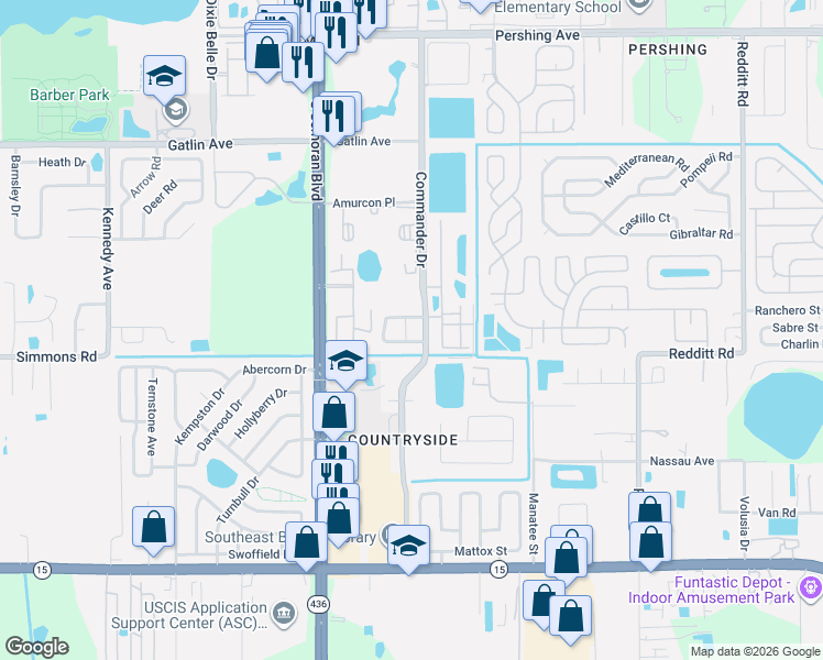 map of restaurants, bars, coffee shops, grocery stores, and more near 5787 Vista Linda Drive in Orlando