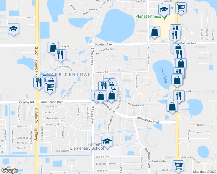 map of restaurants, bars, coffee shops, grocery stores, and more near 1908 Lake Atriums Circle in Orlando