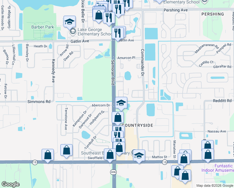 map of restaurants, bars, coffee shops, grocery stores, and more near 5175 La Mancha Court in Orlando