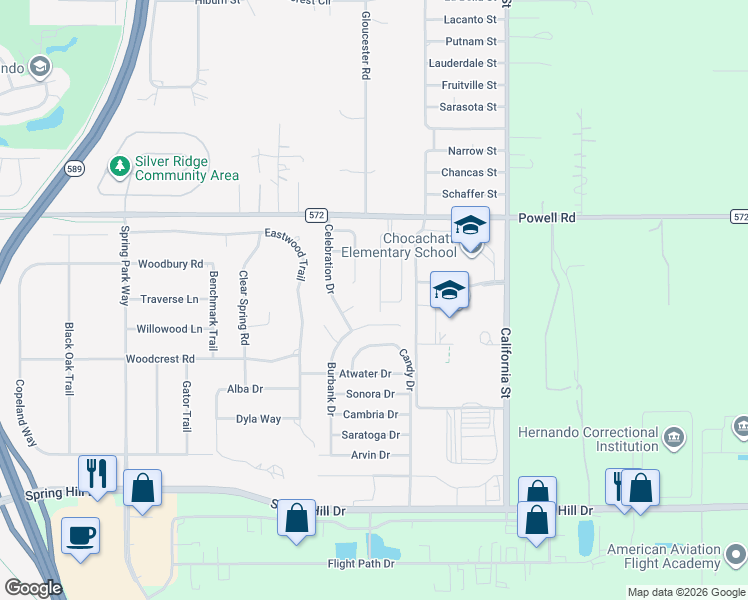 map of restaurants, bars, coffee shops, grocery stores, and more near 3935 Big Sky Drive in Spring Hill