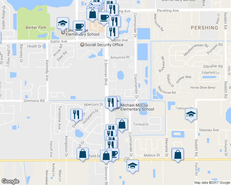 map of restaurants, bars, coffee shops, grocery stores, and more near 5134 Saint Charles Lane in Orlando