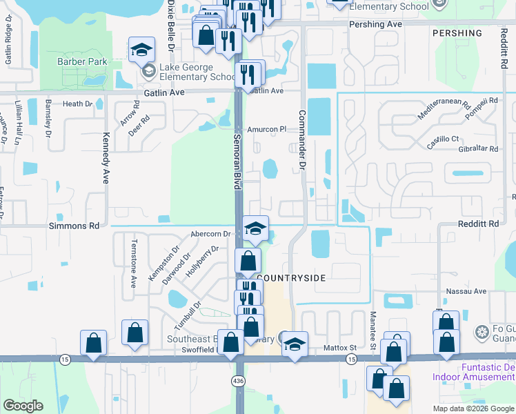 map of restaurants, bars, coffee shops, grocery stores, and more near 5175 La Mancha Court in Orlando