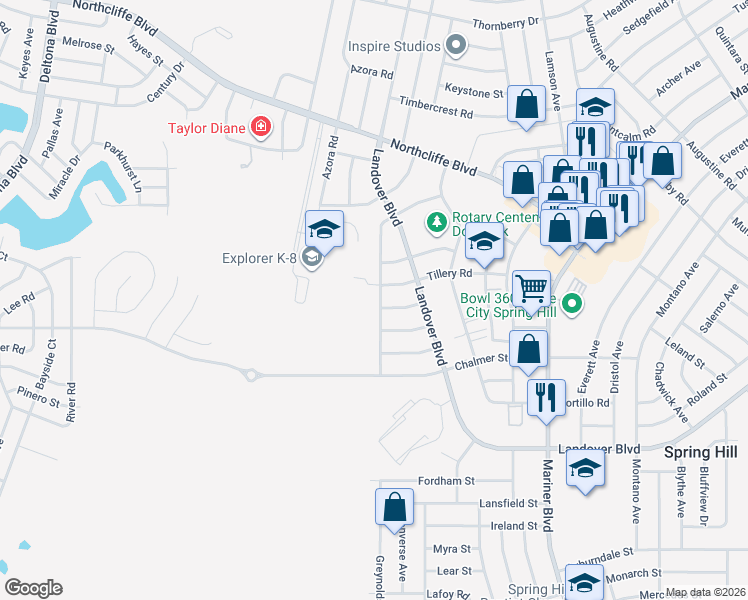 map of restaurants, bars, coffee shops, grocery stores, and more near 4073 Jason Road in Spring Hill