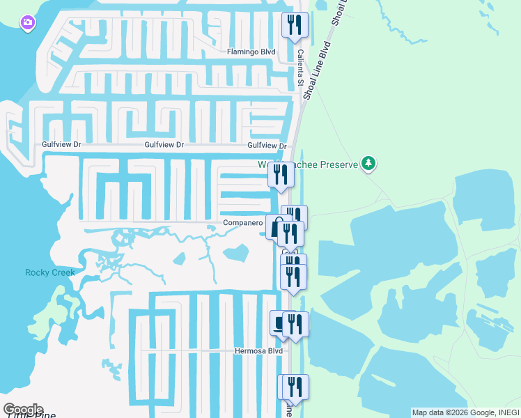 map of restaurants, bars, coffee shops, grocery stores, and more near 4063 Centavo Court in Hernando Beach