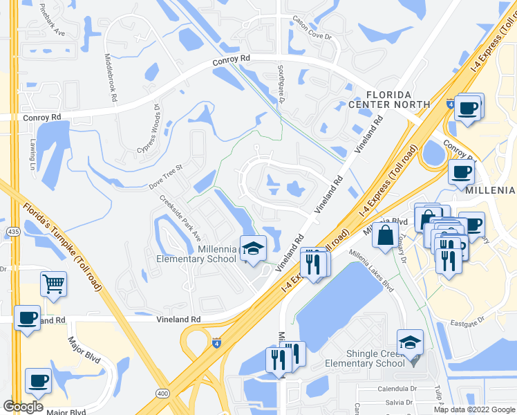 map of restaurants, bars, coffee shops, grocery stores, and more near 4803 Walden Circle in Orlando
