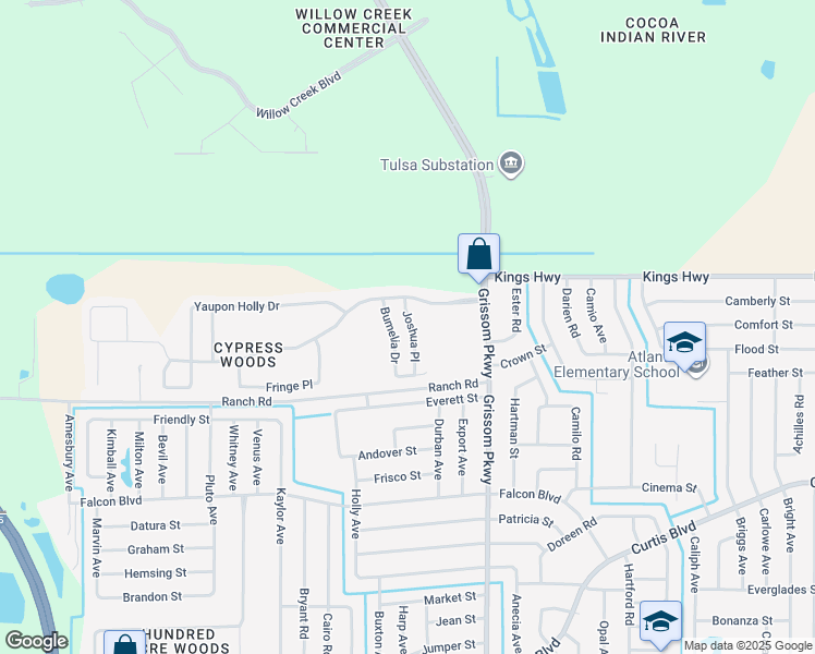 map of restaurants, bars, coffee shops, grocery stores, and more near 7370 Joshua Place in Cocoa