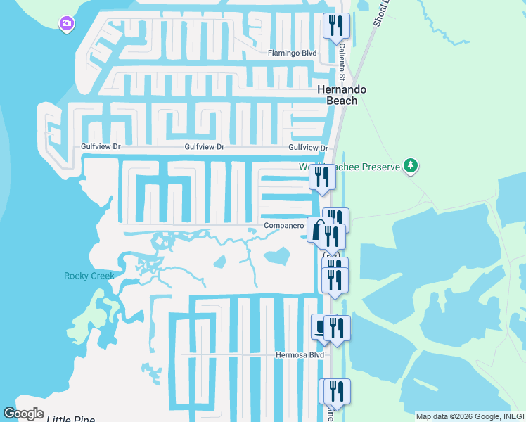 map of restaurants, bars, coffee shops, grocery stores, and more near 3495 Centavo Court in Hernando Beach