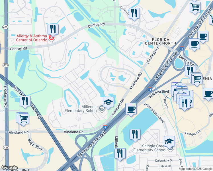 map of restaurants, bars, coffee shops, grocery stores, and more near 4803 Walden Circle in Orlando