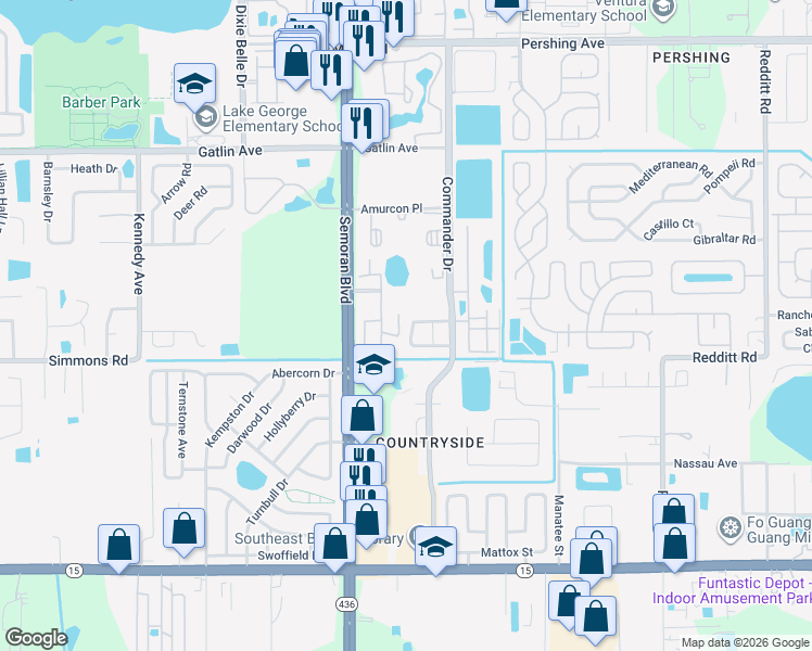map of restaurants, bars, coffee shops, grocery stores, and more near 5747 Vista Linda Drive in Orlando