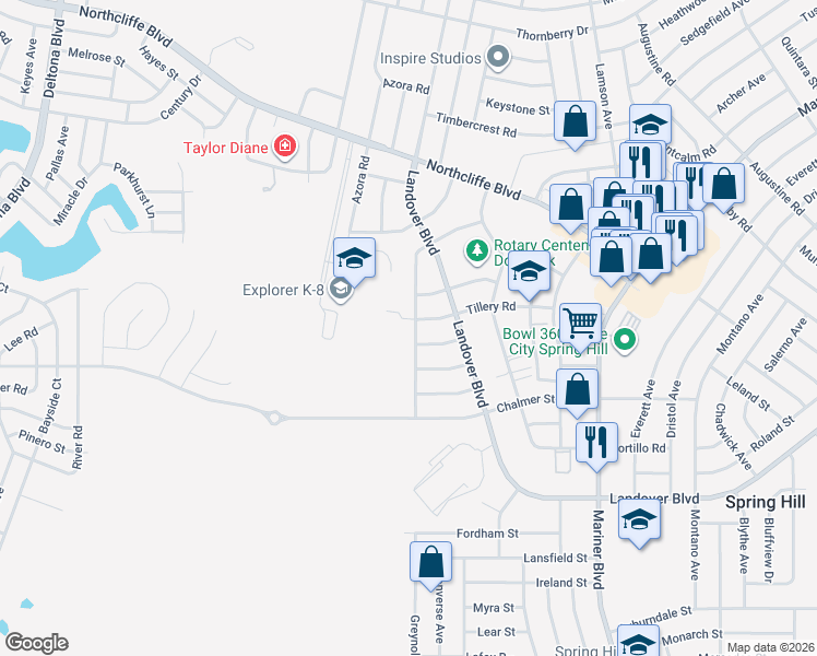 map of restaurants, bars, coffee shops, grocery stores, and more near 4073 Jason Road in Spring Hill