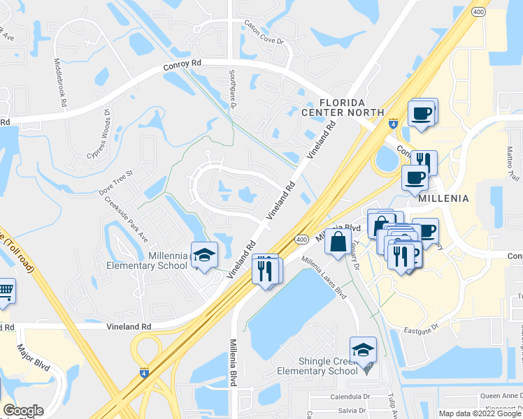 map of restaurants, bars, coffee shops, grocery stores, and more near 4756 Walden Circle in Orlando
