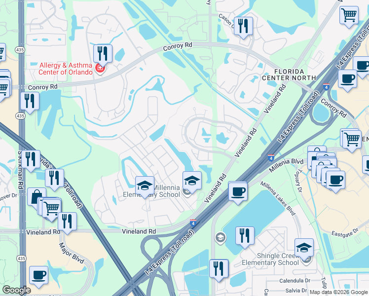 map of restaurants, bars, coffee shops, grocery stores, and more near 4795 Walden Circle in Orlando