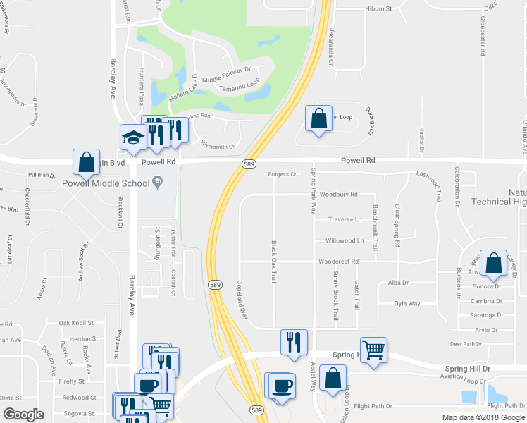 map of restaurants, bars, coffee shops, grocery stores, and more near 4071 Black Oak Trail in Brooksville