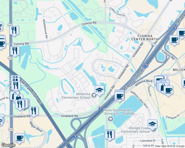 map of restaurants, bars, coffee shops, grocery stores, and more near 4795 Walden Circle in Orlando
