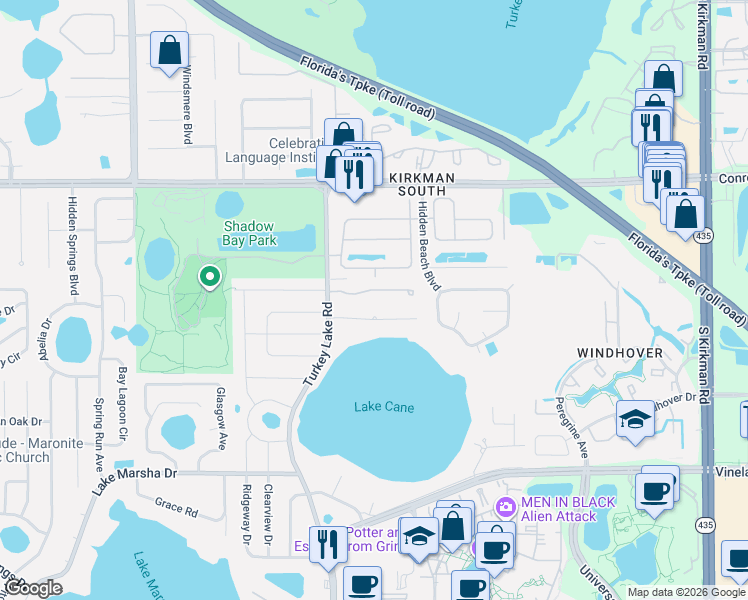map of restaurants, bars, coffee shops, grocery stores, and more near 6908 Phillips Reserve Court in Orlando