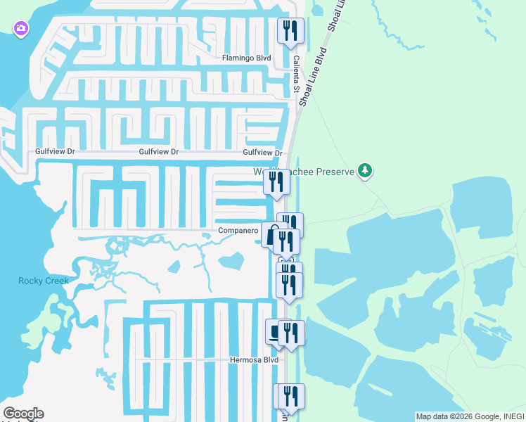map of restaurants, bars, coffee shops, grocery stores, and more near 4063 Centavo Court in Hernando Beach