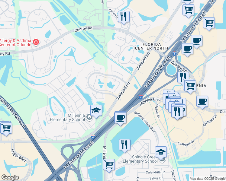 map of restaurants, bars, coffee shops, grocery stores, and more near 4756 Walden Circle in Orlando
