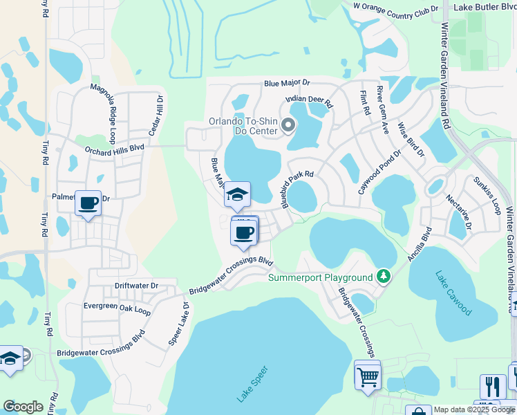 map of restaurants, bars, coffee shops, grocery stores, and more near 14231 Sonco Avenue in Windermere