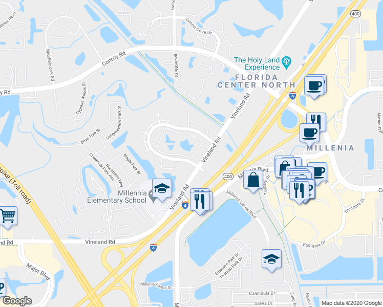 map of restaurants, bars, coffee shops, grocery stores, and more near 4756 Walden Circle in Orlando