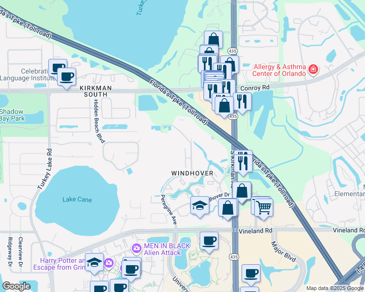 map of restaurants, bars, coffee shops, grocery stores, and more near 5056 Ernst Court in Orlando