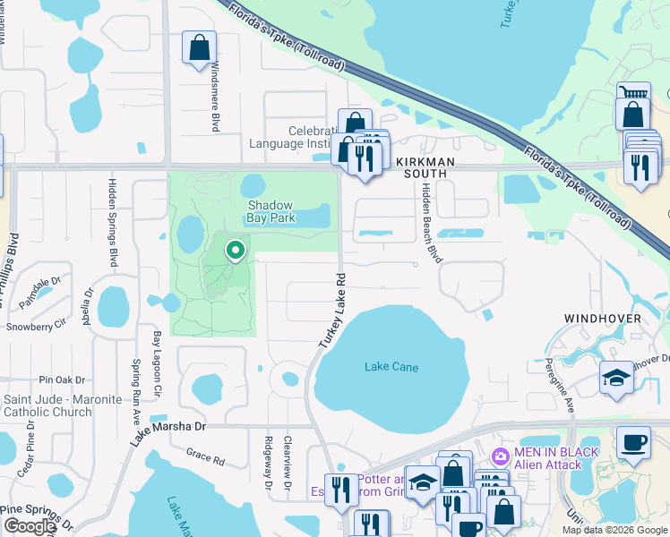 map of restaurants, bars, coffee shops, grocery stores, and more near 7004 Archwood Drive in Orlando