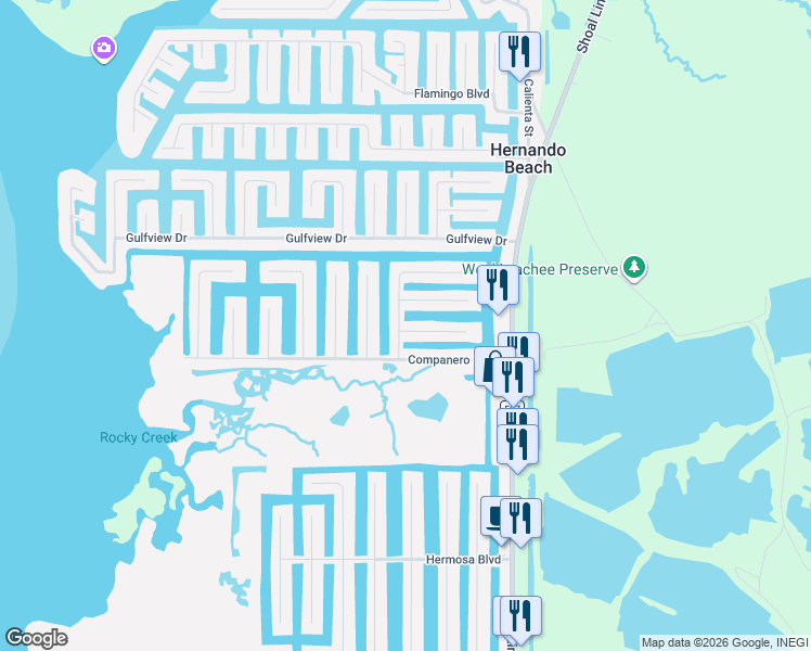 map of restaurants, bars, coffee shops, grocery stores, and more near 3495 Centavo Court in Hernando Beach