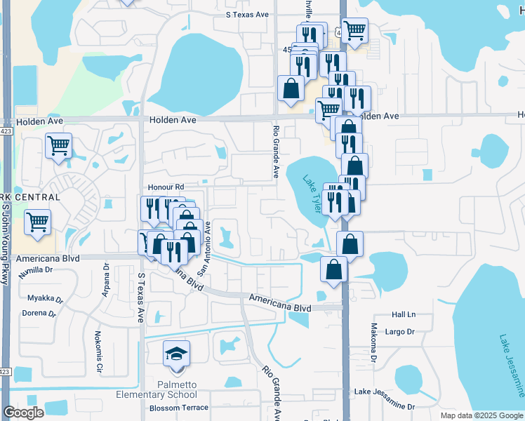 map of restaurants, bars, coffee shops, grocery stores, and more near 4900 Rio Grande Avenue in Orlando