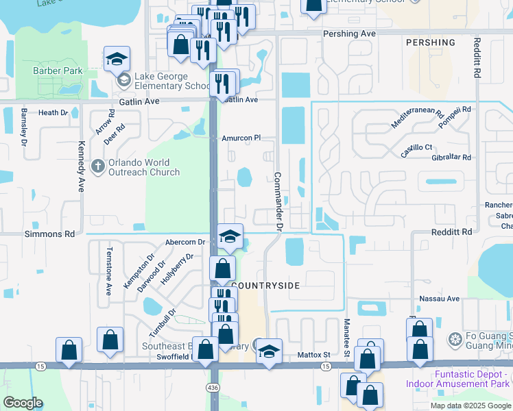 map of restaurants, bars, coffee shops, grocery stores, and more near 5747 Vista Linda Dr in Orlando