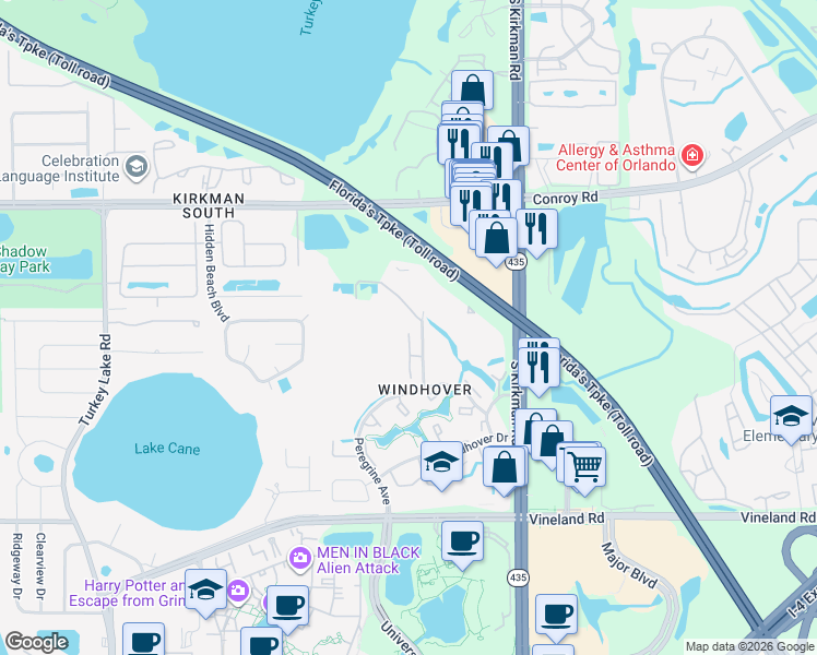 map of restaurants, bars, coffee shops, grocery stores, and more near 5056 Ernst Court in Orlando