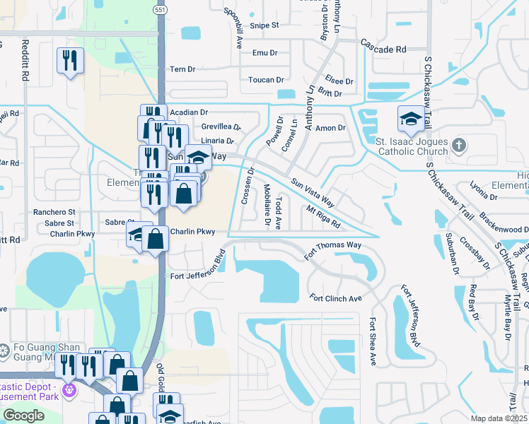 map of restaurants, bars, coffee shops, grocery stores, and more near 4502 Mobilaire Drive in Orlando