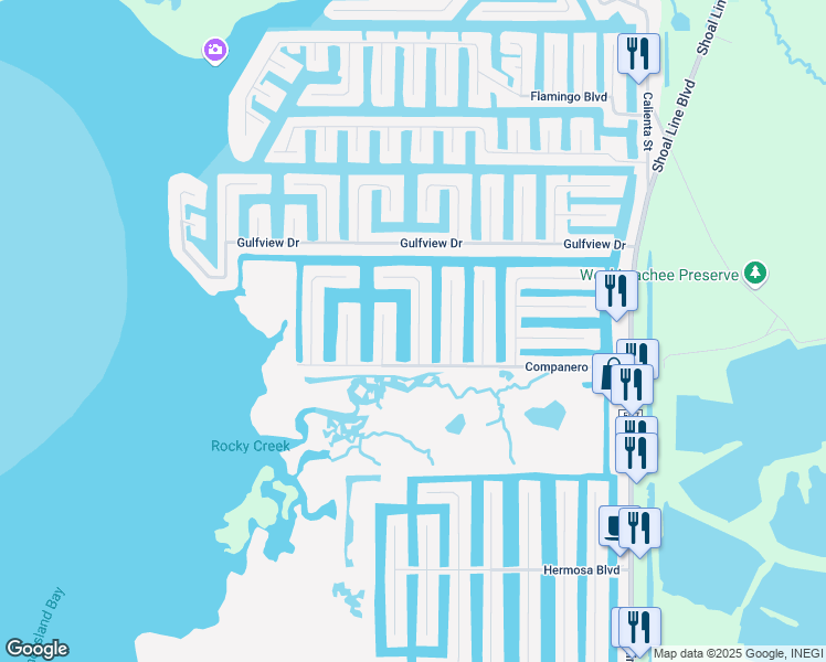 map of restaurants, bars, coffee shops, grocery stores, and more near 4129 Camelia Drive in Hernando Beach