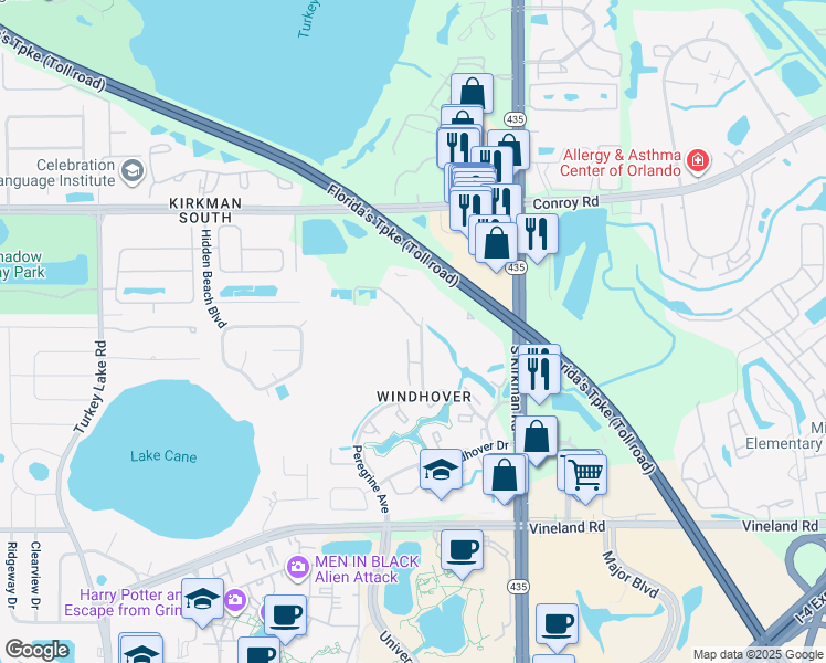 map of restaurants, bars, coffee shops, grocery stores, and more near 5056 Ernst Court in Orlando