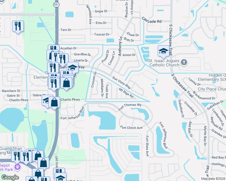 map of restaurants, bars, coffee shops, grocery stores, and more near 4503 Usher Avenue in Orlando