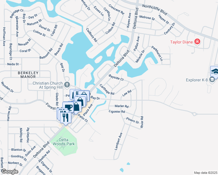 map of restaurants, bars, coffee shops, grocery stores, and more near 9246 Antrim Street in Spring Hill