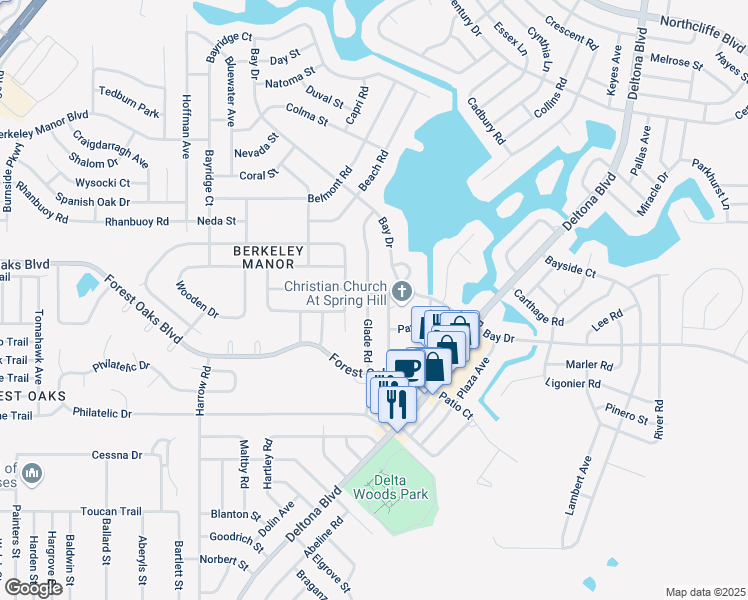 map of restaurants, bars, coffee shops, grocery stores, and more near 4152 Glade Road in Spring Hill