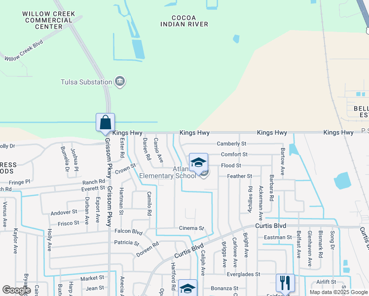map of restaurants, bars, coffee shops, grocery stores, and more near 4685 Camberly Street in Cocoa