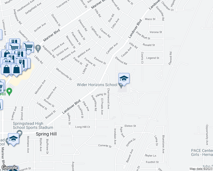 map of restaurants, bars, coffee shops, grocery stores, and more near 4233 Payton Street in Spring Hill