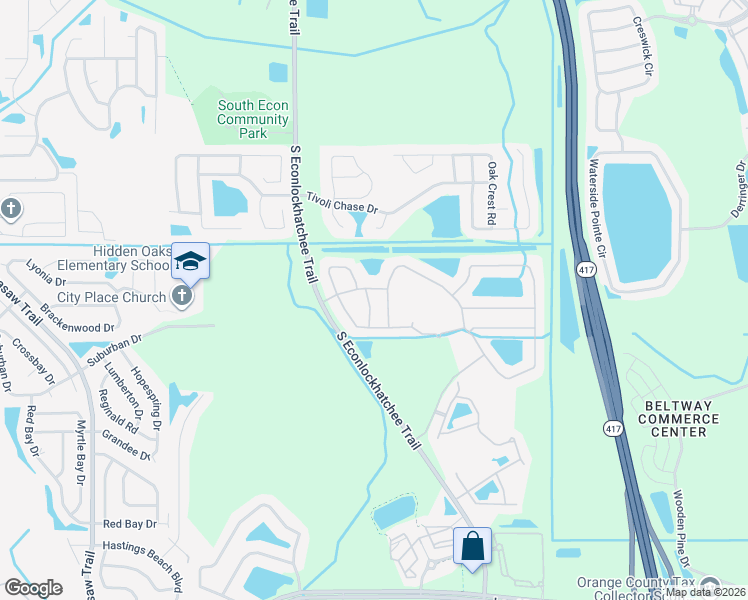 map of restaurants, bars, coffee shops, grocery stores, and more near 5115 Cedarleaf Lane in Orlando