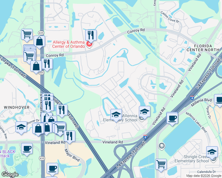 map of restaurants, bars, coffee shops, grocery stores, and more near 4815 Northlawn Way in Orlando