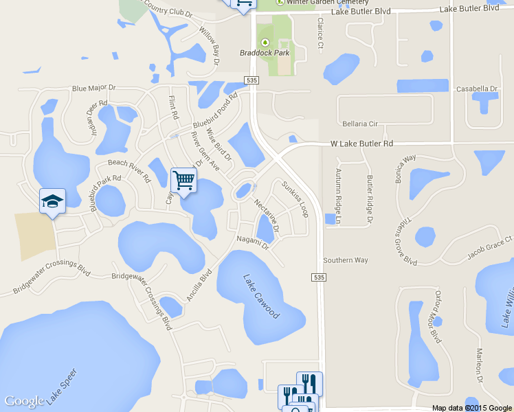 map of restaurants, bars, coffee shops, grocery stores, and more near 13086 Sunkiss Loop in Windermere