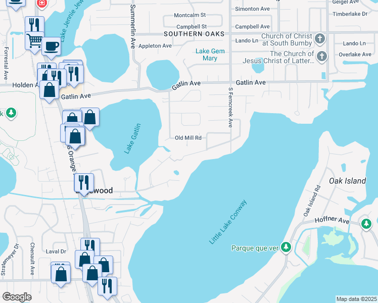 map of restaurants, bars, coffee shops, grocery stores, and more near 1547 Waterwitch Drive in Orlando