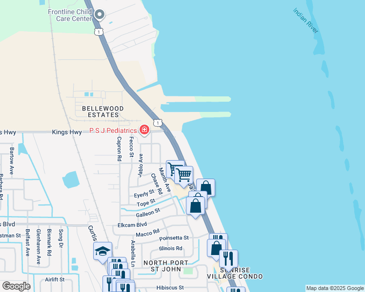 map of restaurants, bars, coffee shops, grocery stores, and more near 7430 U.S. 1 in Cocoa