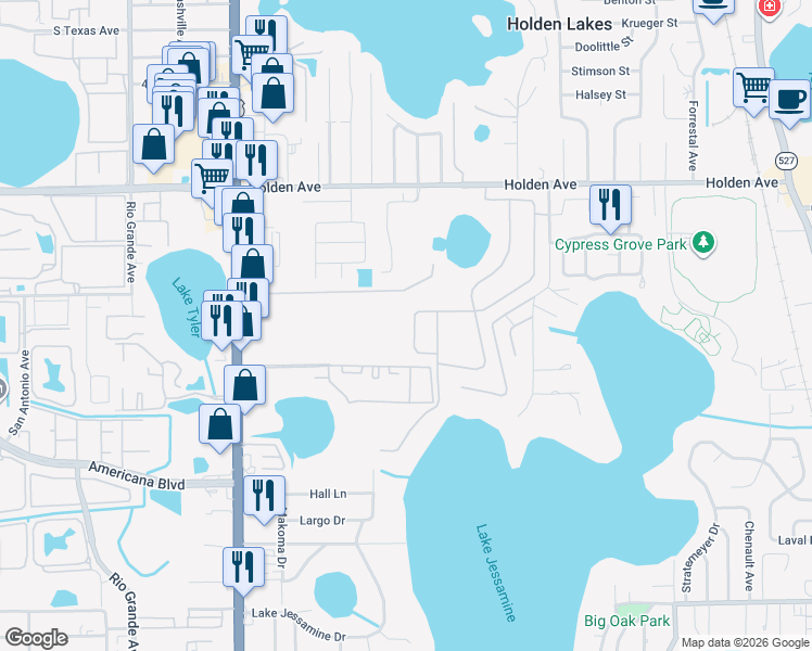 map of restaurants, bars, coffee shops, grocery stores, and more near in Edgewood