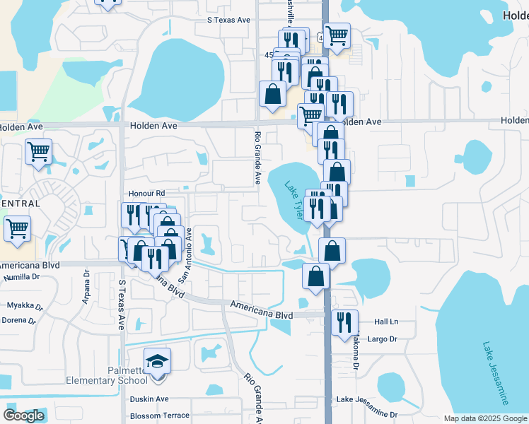 map of restaurants, bars, coffee shops, grocery stores, and more near 4900 Rio Grande Avenue in Orlando