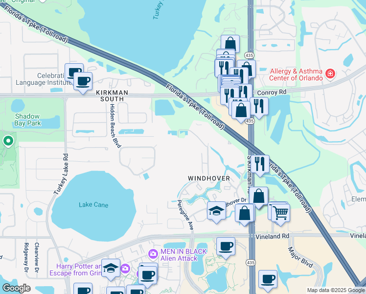 map of restaurants, bars, coffee shops, grocery stores, and more near 4972 Eaglesmere Drive in Orlando