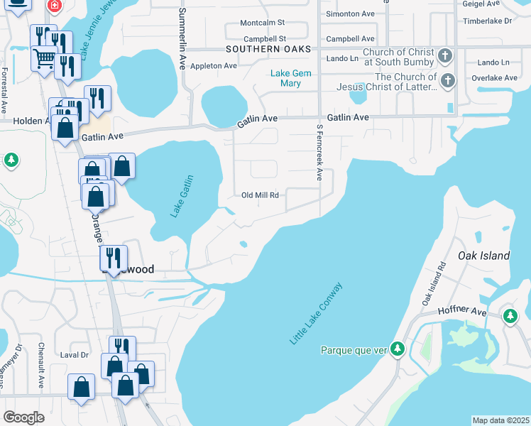 map of restaurants, bars, coffee shops, grocery stores, and more near 1547 Waterwitch Drive in Orlando