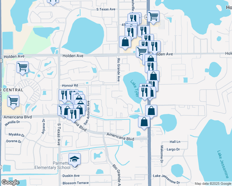map of restaurants, bars, coffee shops, grocery stores, and more near 4900 Rio Grande Avenue in Orlando