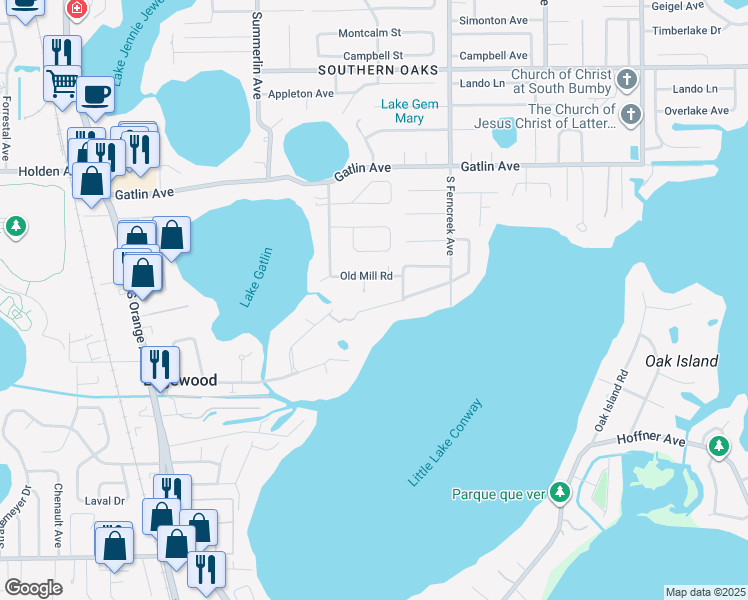 map of restaurants, bars, coffee shops, grocery stores, and more near 1547 Waterwitch Drive in Orlando
