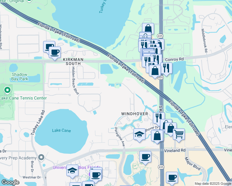map of restaurants, bars, coffee shops, grocery stores, and more near 4972 Eaglesmere Drive in Orlando