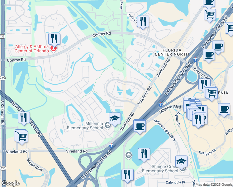 map of restaurants, bars, coffee shops, grocery stores, and more near 4803 Walden Circle in Orlando